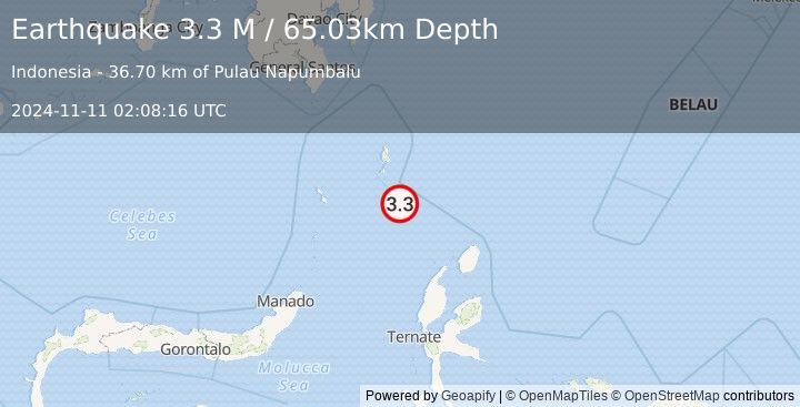 Earthquake Talaud Islands, Indonesia (3.3 M) (2024-11-11 02:08:16 UTC)