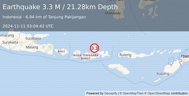 Earthquake Sumbawa Region, Indonesia (3.3 M) (2024-11-11 03:04:42 UTC)