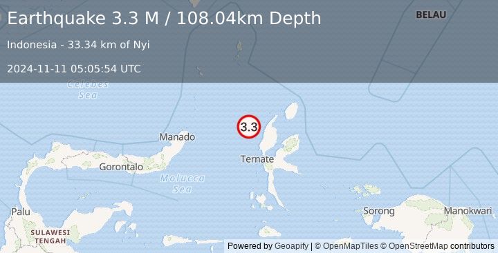 Earthquake Halmahera, Indonesia (3.3 M) (2024-11-11 05:05:54 UTC)