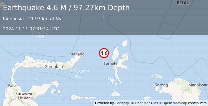 Earthquake Northern Molucca Sea (4.6 M) (2024-11-11 07:31:14 UTC)