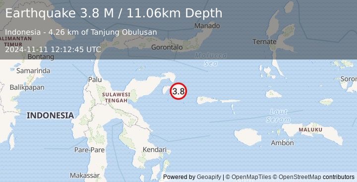 Earthquake Sulawesi, Indonesia (3.8 M) (2024-11-11 12:12:45 UTC)