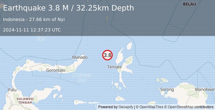 Earthquake Northern Molucca Sea (3.8 M) (2024-11-11 12:37:23 UTC)