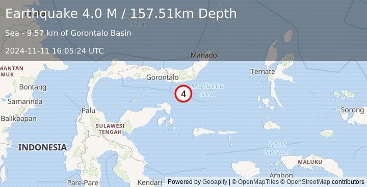 Earthquake Minahassa Peninsula, Sulawesi (4.0 M) (2024-11-11 16:05:24 UTC)