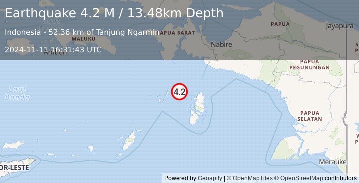 Earthquake Aru Islands Region, Indonesia (4.2 M) (2024-11-11 16:31:43 UTC)