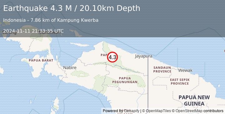 Earthquake West Papua, Indonesia (4.3 M) (2024-11-11 21:33:35 UTC)