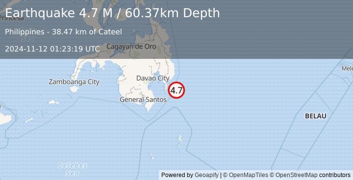 Earthquake Mindanao, Philippines (4.7 M) (2024-11-12 01:23:19 UTC)