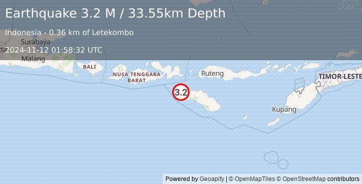 Earthquake Sumba Region, Indonesia (3.2 M) (2024-11-12 01:58:32 UTC)