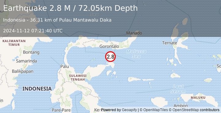 Earthquake Minahassa Peninsula, Sulawesi (2.8 M) (2024-11-12 07:21:40 UTC)