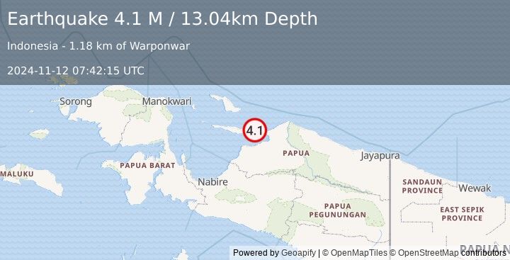 Earthquake West Papua Region, Indonesia (4.1 M) (2024-11-12 07:42:15 UTC)