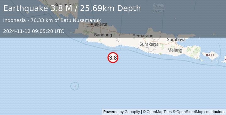 Earthquake Java, Indonesia (3.8 M) (2024-11-12 09:05:20 UTC)