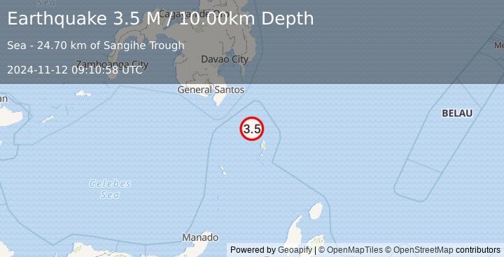 Earthquake Talaud Islands, Indonesia (3.5 M) (2024-11-12 09:10:58 UTC)