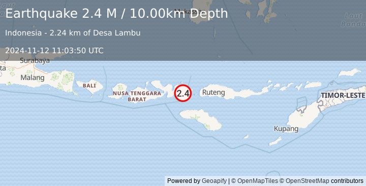 Earthquake Flores Region, Indonesia (2.4 M) (2024-11-12 11:03:50 UTC)