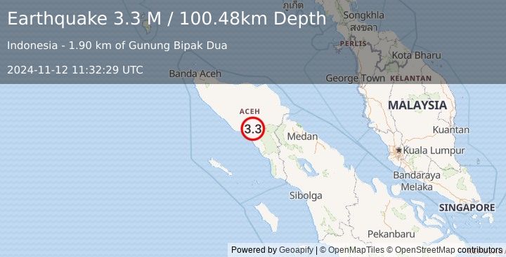 Earthquake Northern Sumatra, Indonesia (3.3 M) (2024-11-12 11:32:29 UTC)