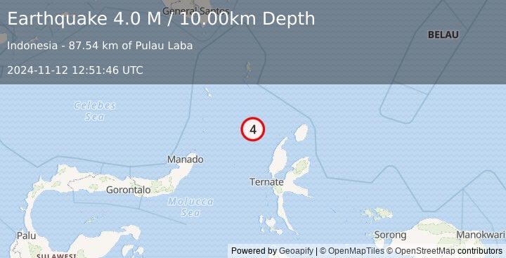 Earthquake Northern Molucca Sea (4.0 M) (2024-11-12 12:51:46 UTC)