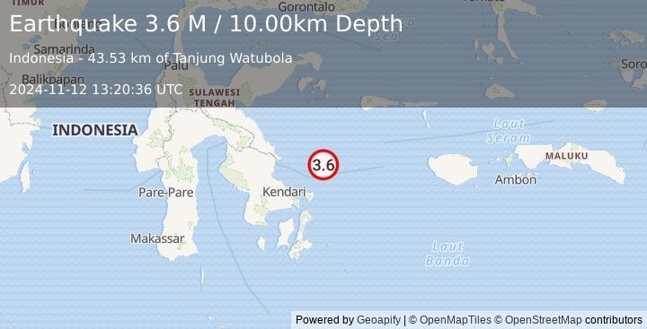 Earthquake Sulawesi, Indonesia (3.6 M) (2024-11-12 13:20:36 UTC)