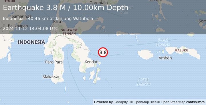 Earthquake Sulawesi, Indonesia (3.8 M) (2024-11-12 14:04:08 UTC)