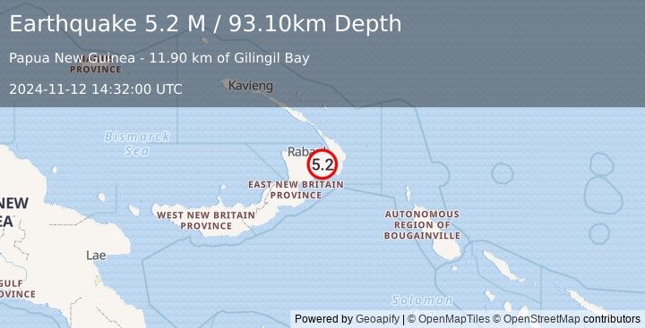 Earthquake New Britain Region, Papua New Guinea (5.2 M) (2024-11-12 14:32:00 UTC)