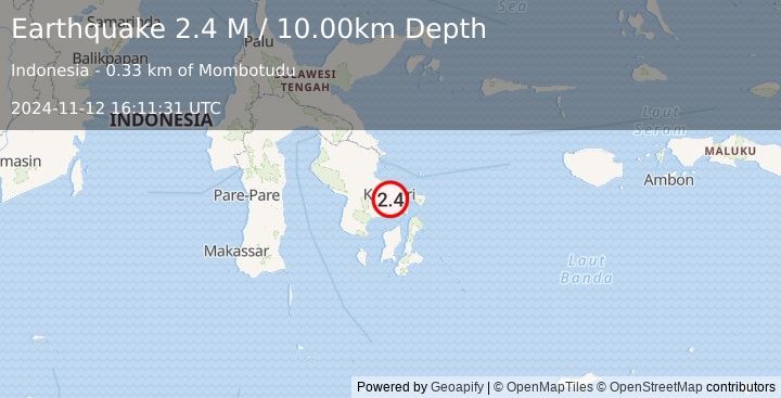 Earthquake Sulawesi, Indonesia (2.4 M) (2024-11-12 16:11:31 UTC)