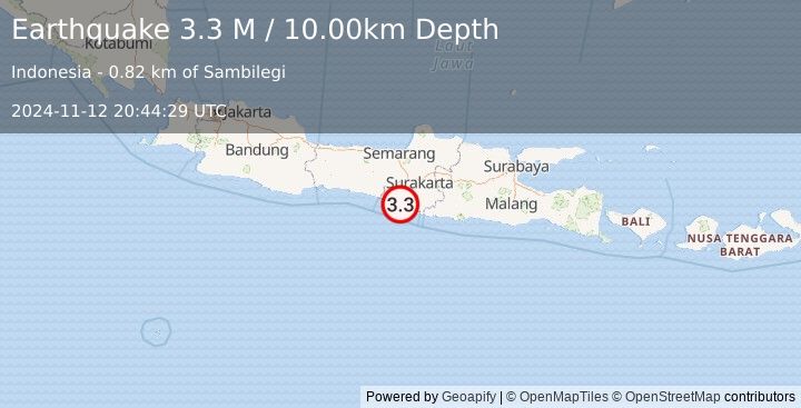 Earthquake Java, Indonesia (3.3 M) (2024-11-12 20:44:29 UTC)