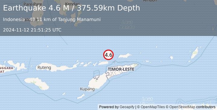 Earthquake Banda Sea (4.6 M) (2024-11-12 21:51:25 UTC)