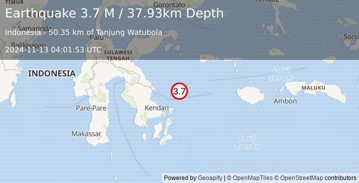 Earthquake Sulawesi, Indonesia (3.7 M) (2024-11-13 04:01:53 UTC)