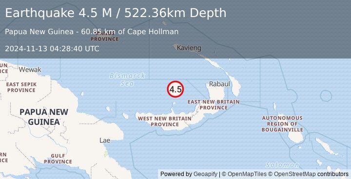 Earthquake New Britain Region, Papua New Guinea (4.5 M) (2024-11-13 04:28:40 UTC)