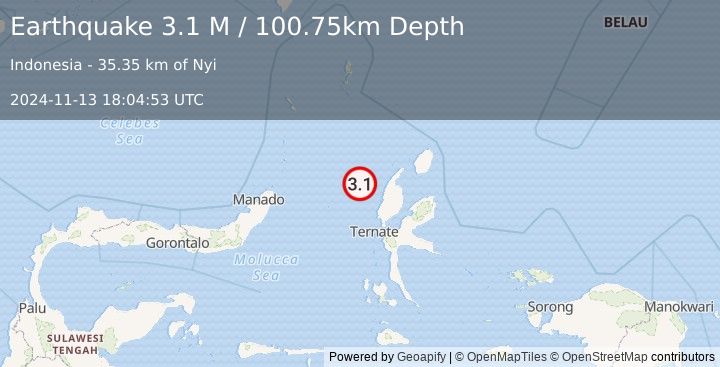 Earthquake Halmahera, Indonesia (3.1 M) (2024-11-13 18:04:53 UTC)