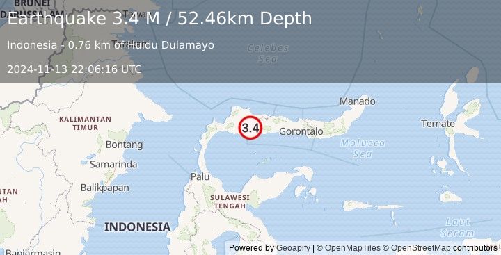 Earthquake Minahassa Peninsula, Sulawesi (3.4 M) (2024-11-13 22:06:16 UTC)