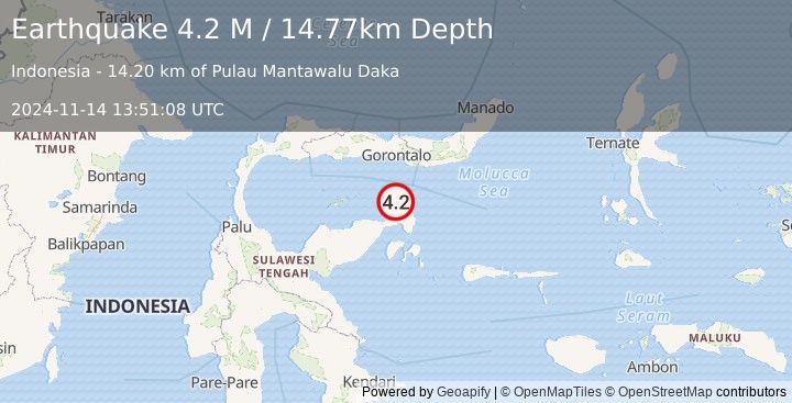 Earthquake Minahassa Peninsula, Sulawesi (4.2 M) (2024-11-14 13:51:08 UTC)