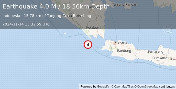 Earthquake Sunda Strait, Indonesia (4.0 M) (2024-11-14 15:32:59 UTC)