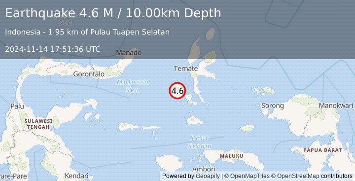 Earthquake Halmahera, Indonesia (4.6 M) (2024-11-14 17:51:36 UTC)