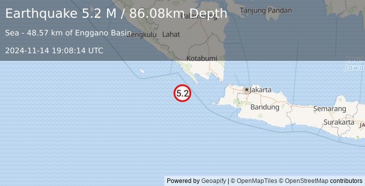 Earthquake Sunda Strait, Indonesia (5.2 M) (2024-11-14 19:08:14 UTC)