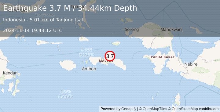 Earthquake Seram, Indonesia (3.7 M) (2024-11-14 19:43:12 UTC)