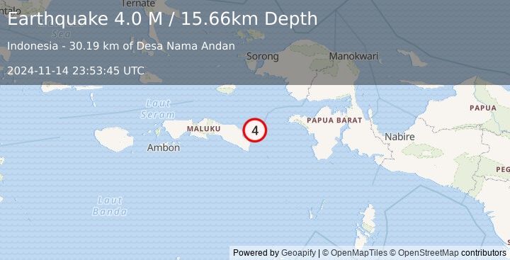 Earthquake West Papua Region, Indonesia (4.0 M) (2024-11-14 23:53:45 UTC)