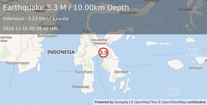 Earthquake Sulawesi, Indonesia (3.3 M) (2024-11-15 00:39:42 UTC)