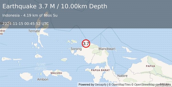 Earthquake West Papua Region, Indonesia (3.7 M) (2024-11-15 00:45:52 UTC)