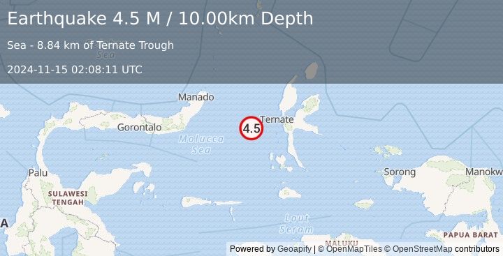 Earthquake Northern Molucca Sea (4.5 M) (2024-11-15 02:08:11 UTC)