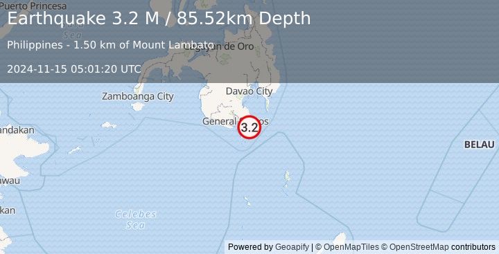 Earthquake Mindanao, Philippines (3.2 M) (2024-11-15 05:01:20 UTC)