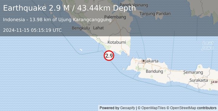 Earthquake Southern Sumatra, Indonesia (2.9 M) (2024-11-15 05:15:19 UTC)