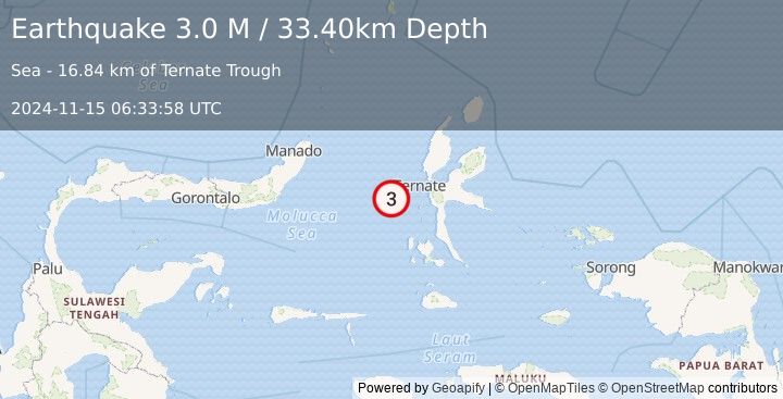 Earthquake Northern Molucca Sea (3.0 M) (2024-11-15 06:33:58 UTC)