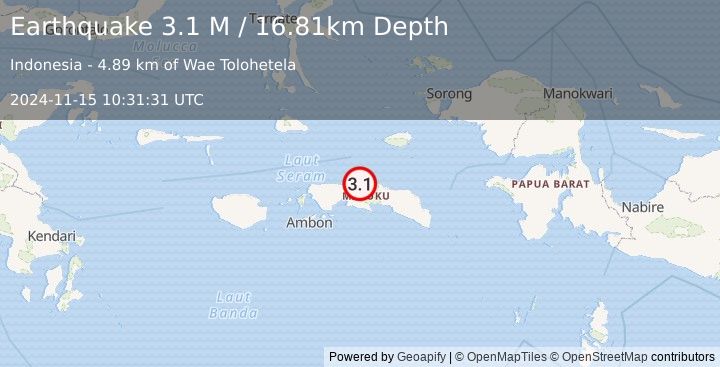 Earthquake Seram, Indonesia (3.1 M) (2024-11-15 10:31:31 UTC)