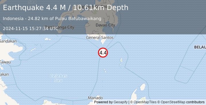 Earthquake Talaud Islands, Indonesia (4.4 M) (2024-11-15 15:27:34 UTC)