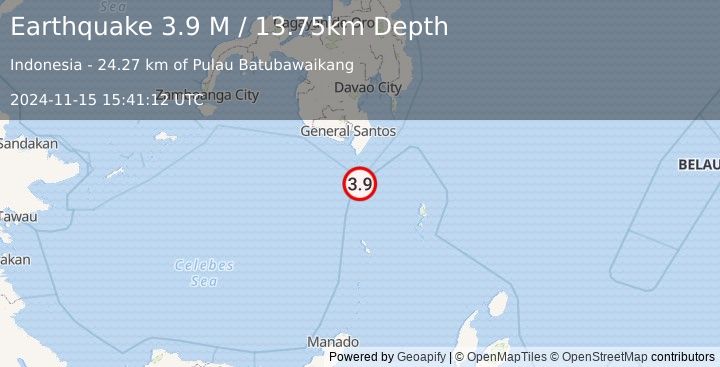 Earthquake Talaud Islands, Indonesia (3.9 M) (2024-11-15 15:41:12 UTC)