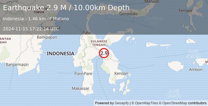 Earthquake Sulawesi, Indonesia (2.9 M) (2024-11-15 17:22:14 UTC)