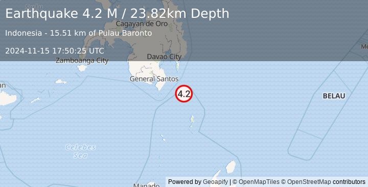 Earthquake Mindanao, Philippines (4.2 M) (2024-11-15 17:50:25 UTC)