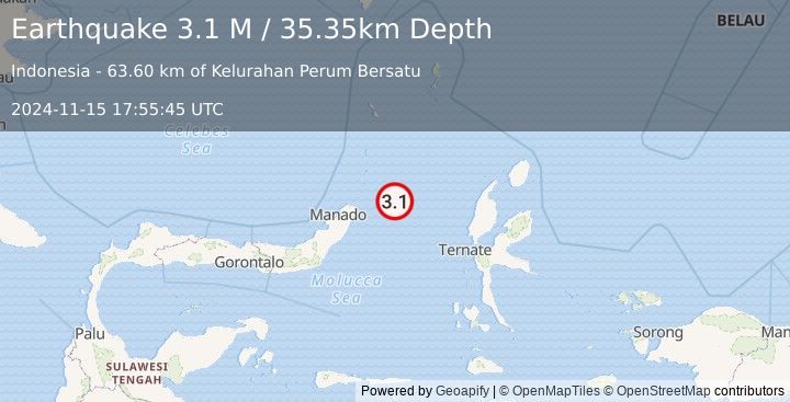 Earthquake Northern Molucca Sea (3.1 M) (2024-11-15 17:55:45 UTC)