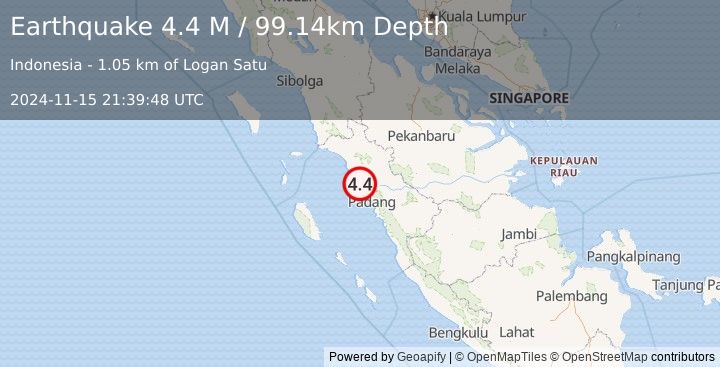 Earthquake Southern Sumatra, Indonesia (4.4 M) (2024-11-15 21:39:48 UTC)