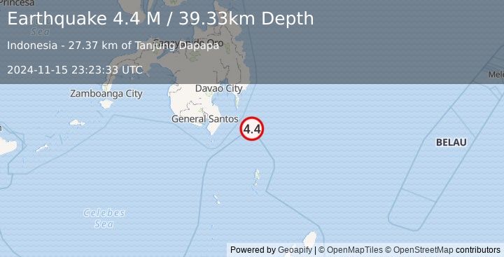 Earthquake Mindanao, Philippines (4.4 M) (2024-11-15 23:23:33 UTC)