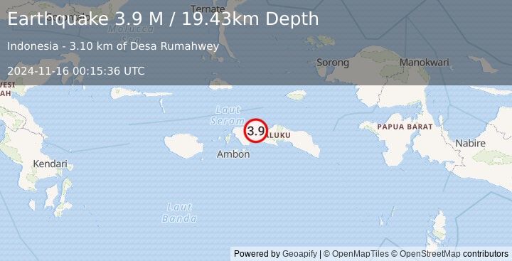 Earthquake Ceram Sea (3.9 M) (2024-11-16 00:15:36 UTC)