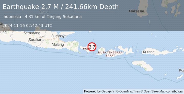 Earthquake Bali Region, Indonesia (2.7 M) (2024-11-16 02:42:43 UTC)